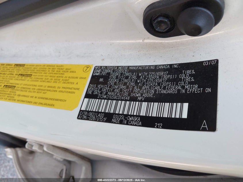 2008 Lexus Rx 350 VIN: 2T2HK31U58C054648 Lot: 43222373