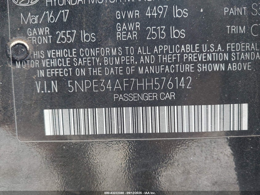 2017 HYUNDAI SONATA SPORT - 5NPE34AF7HH576142