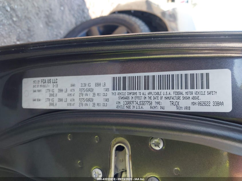 2018 Ram 1500 Express 4X4 6'4 Box VIN: 1C6RR7FT4JS327750 Lot: 43222418