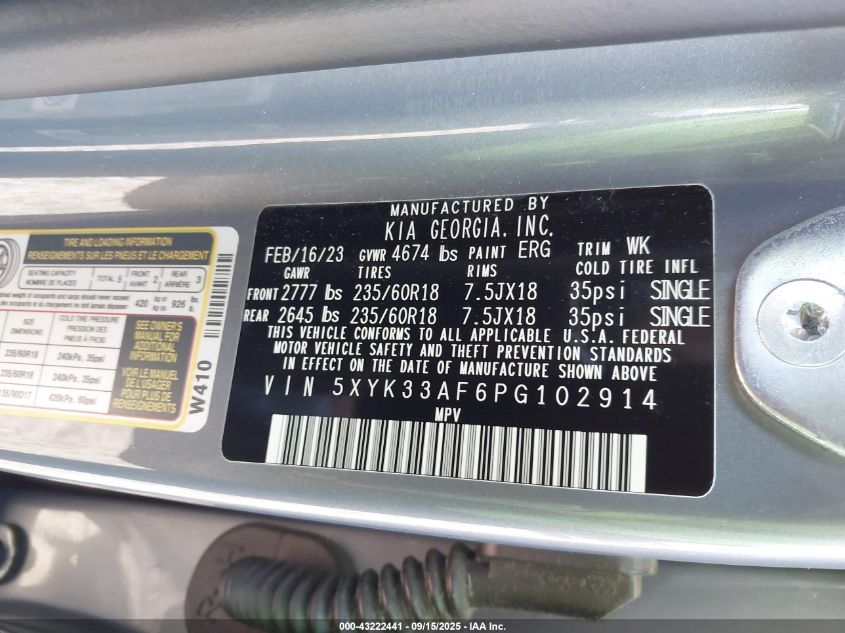 2023 Kia Sportage Ex VIN: 5XYK33AF6PG102914 Lot: 43222441