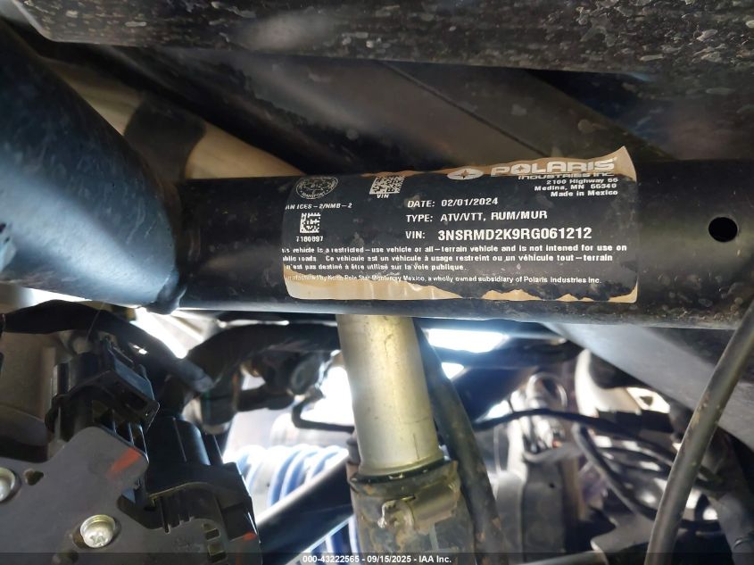 2024 Polaris Rzr Pro R 4 Ultimate VIN: 3NSRMD2K9RG061212 Lot: 43222565