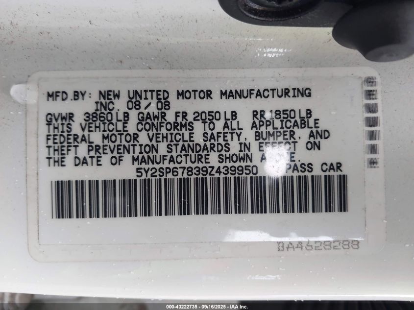 2009 Pontiac Vibe VIN: 5Y2SP67839Z439950 Lot: 43222735