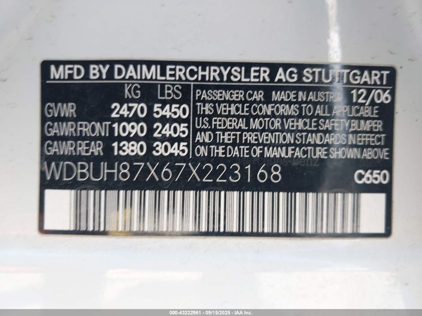 2007 Mercedes-Benz E 350 4Matic VIN: WDBUH87X67X223168 Lot: 43222961