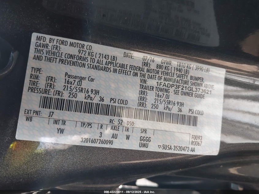 2016 FORD FOCUS SE - 1FADP3F21GL373621