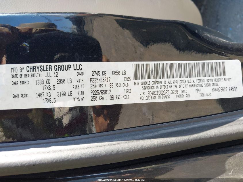 2013 Chrysler Town & Country Touring-L VIN: 2C4RC1CG2DR513288 Lot: 43223164