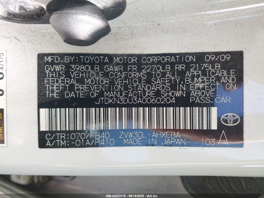 2010 Toyota Prius Iii VIN: JTDKN3DU3A0060204 Lot: 43223178