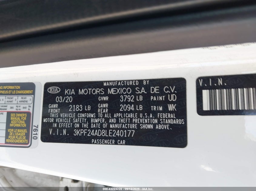 2020 KIA FORTE LXS - 3KPF24AD8LE240177