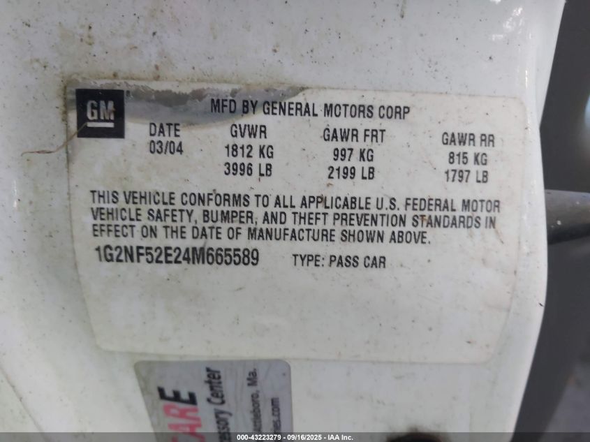 2004 Pontiac Grand Am Se1 VIN: 1G2NF52E24M665589 Lot: 43223279