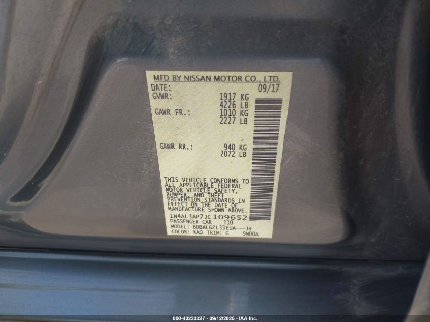 2018 Nissan Altima 2.5 S VIN: 1N4AL3AP7JC109652 Lot: 43223327