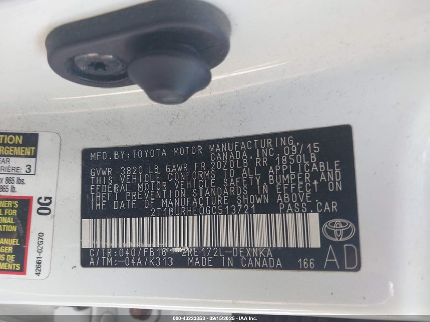 2016 TOYOTA COROLLA LE - 2T1BURHE0GC513721