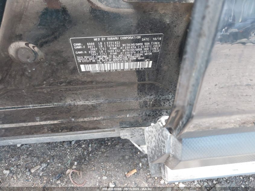 2019 Subaru Ascent Touring VIN: 4S4WMARD2K3429146 Lot: 43223366