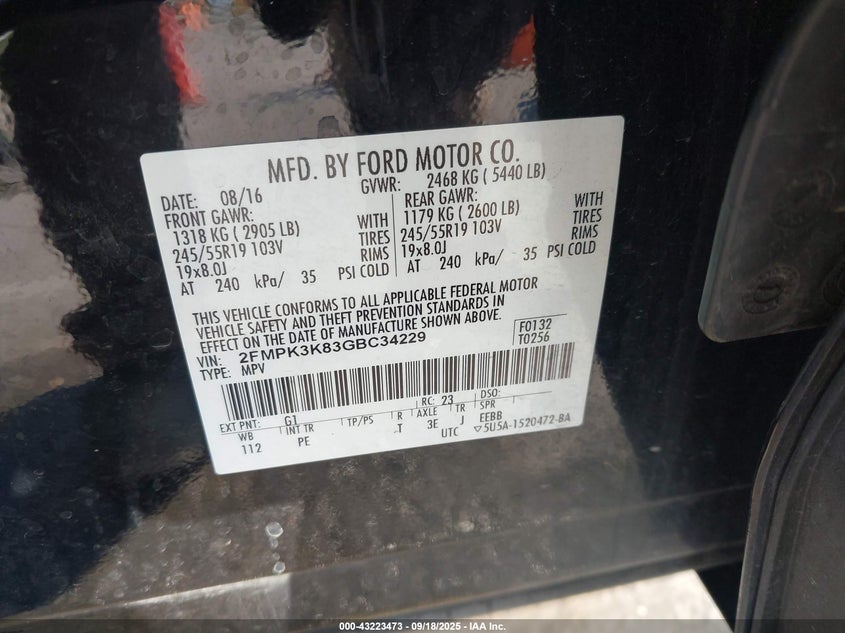 2016 FORD EDGE TITANIUM - 2FMPK3K83GBC34229