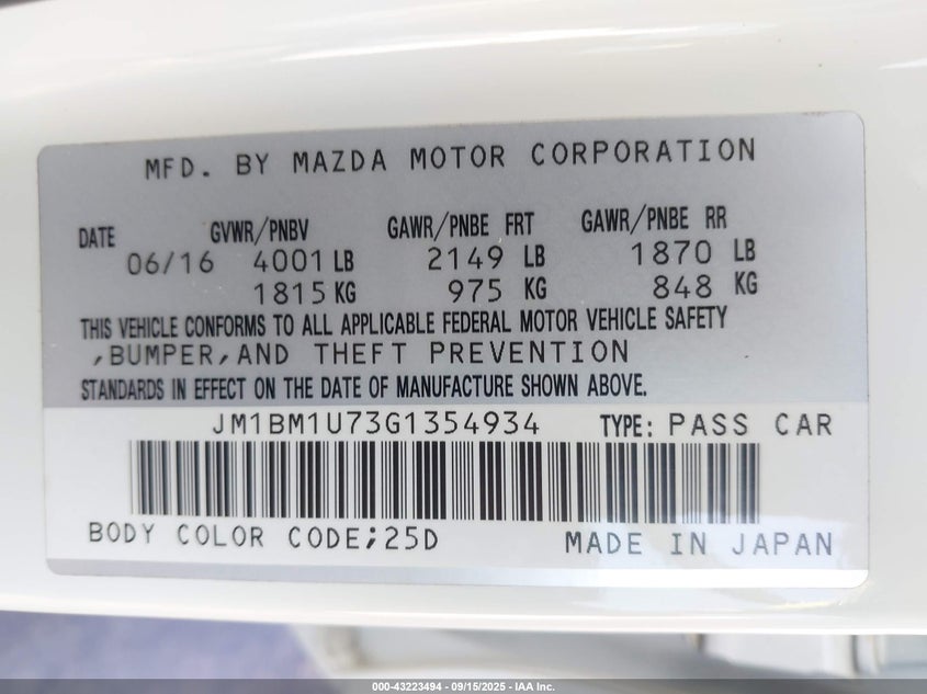 2016 MAZDA MAZDA3 I SPORT - JM1BM1U73G1354934