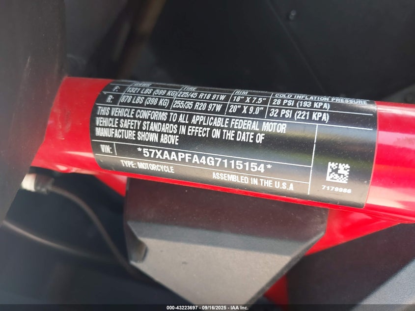 2016 Polaris Slingshot Sl VIN: 57XAAPFA4G7115154 Lot: 43223697