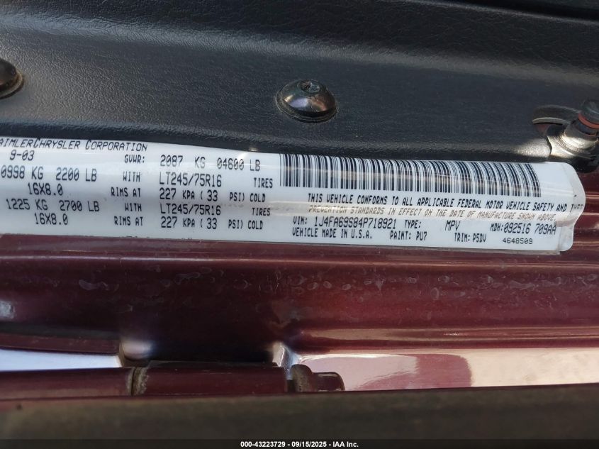 2004 Jeep Wrangler Rubicon VIN: 1J4FA69S84P718921 Lot: 43223729