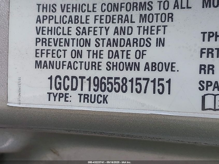 2005 Chevrolet Colorado Ls VIN: 1GCDT196558157151 Lot: 43223741