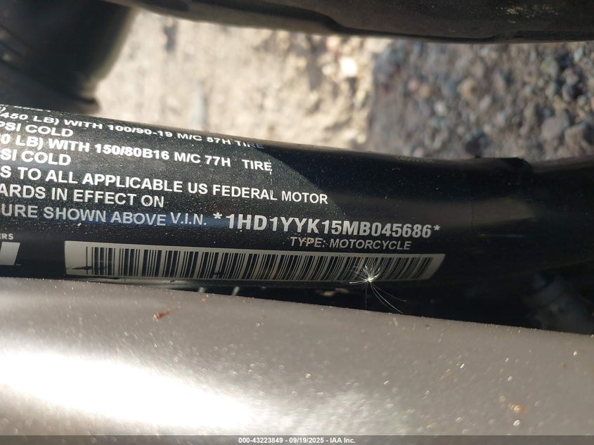 2021 Harley-Davidson Fxbbs VIN: 1HD1YYK15MB045686 Lot: 43223849