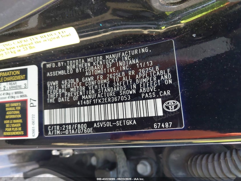 2014 TOYOTA CAMRY XLE - 4T4BF1FK2ER367053