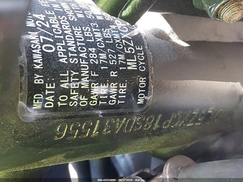 2025 Kawasaki Zx400 P VIN: ML5ZXCP18SDA31556 Lot: 43224090