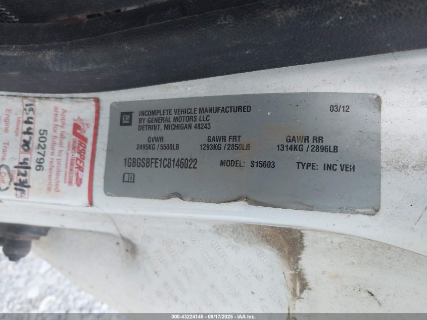 2012 Chevrolet Colorado Work Truck VIN: 1GBGSBFE1C8146022 Lot: 43224145