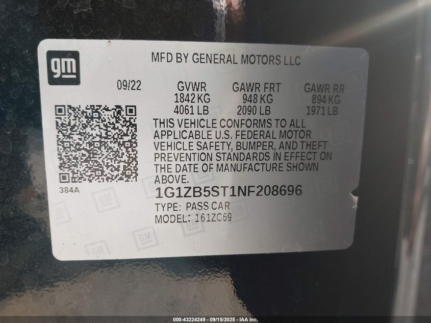 2022 CHEVROLET MALIBU FWD LS 1G1ZB5ST1NF208696