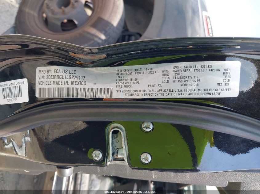 2020 Ram 3500 Tradesman 4X4 8' Box VIN: 3C63RRGL1LG279117 Lot: 43224491