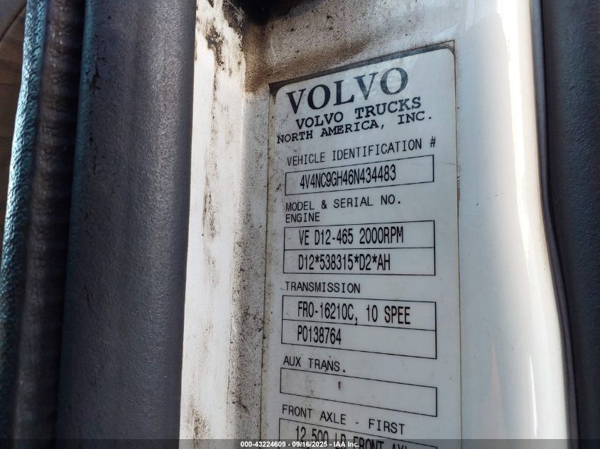 2006 Volvo Vn Vnl VIN: 4V4NC9GH46N434483 Lot: 43224609