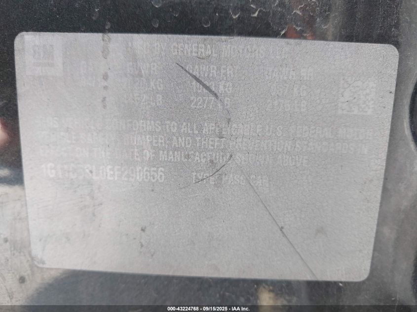 2014 Chevrolet Malibu 1Lt VIN: 1G11C5SL0EF290656 Lot: 43224768