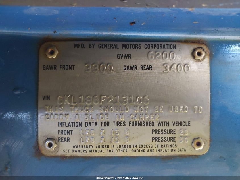 1976 Chevrolet Blazer VIN: CKL186F213106 Lot: 43224820