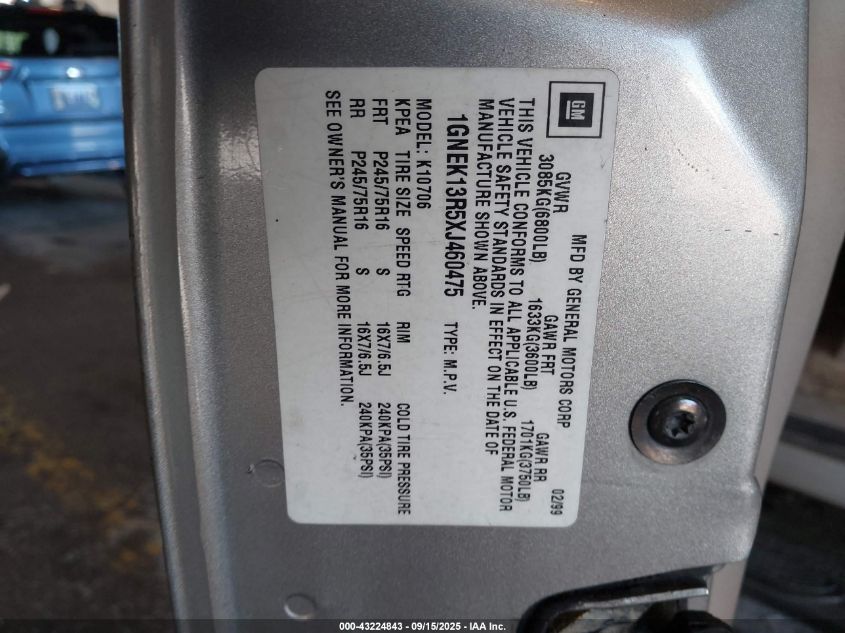 1999 Chevrolet Tahoe Ls VIN: 1GNEK13R5XJ460475 Lot: 43224843