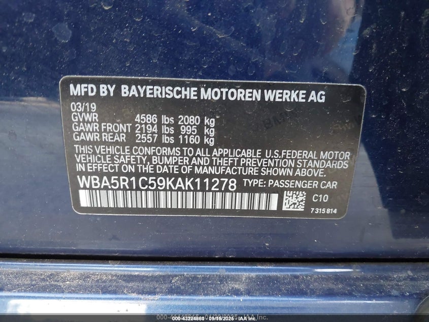 2019 BMW 330I - WBA5R1C59KAK11278