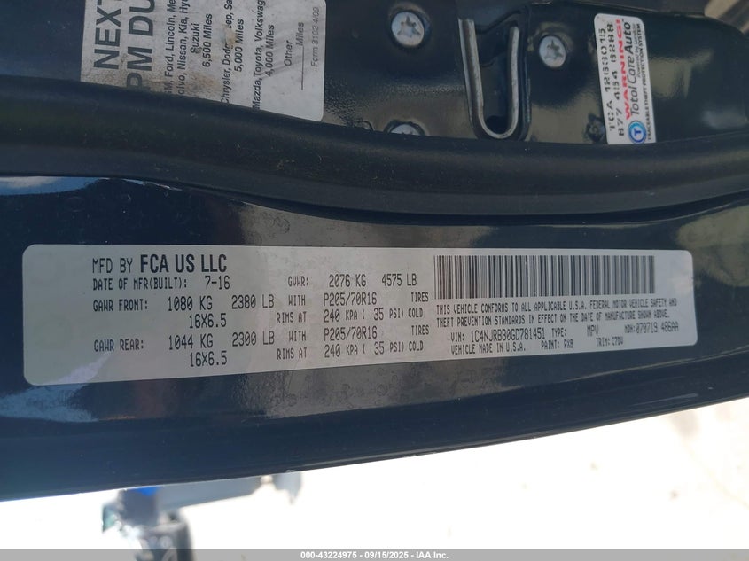 2016 JEEP PATRIOT SPORT 1C4NJRBB0GD781451