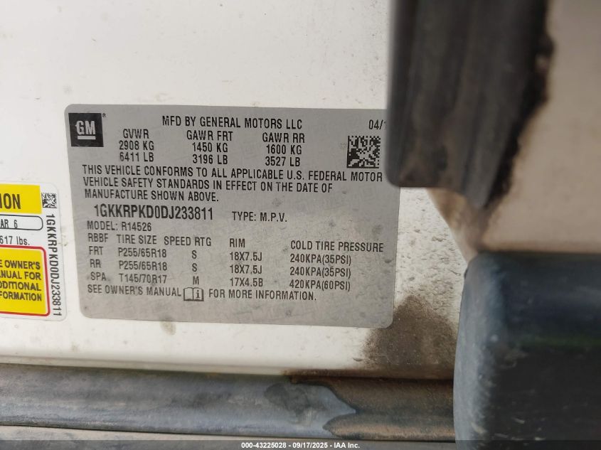 2013 GMC Acadia Sle-2 VIN: 1GKKRPKD0DJ233811 Lot: 43225028