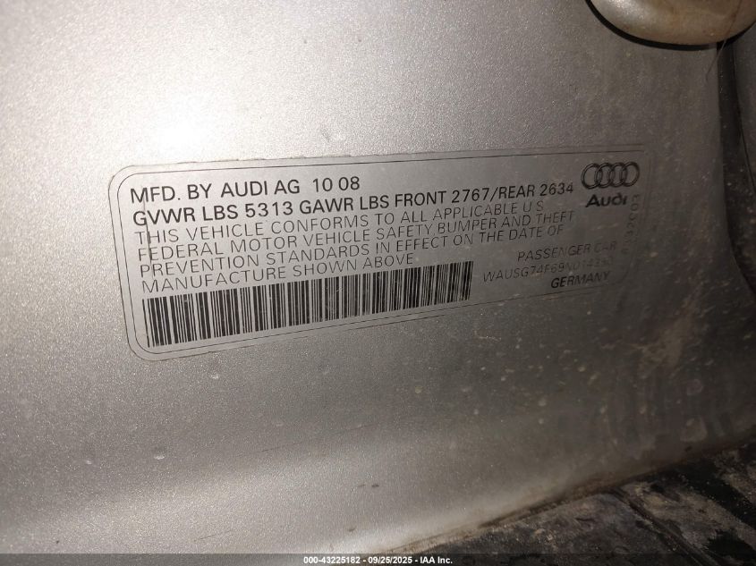 2009 Audi A6 3.0 Premium VIN: WAUSG74F69N014350 Lot: 43225182