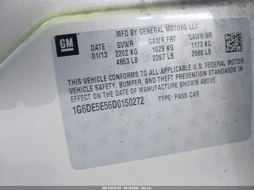2013 Cadillac Cts Luxury VIN: 1G6DE5E56D0150272 Lot: 43225199