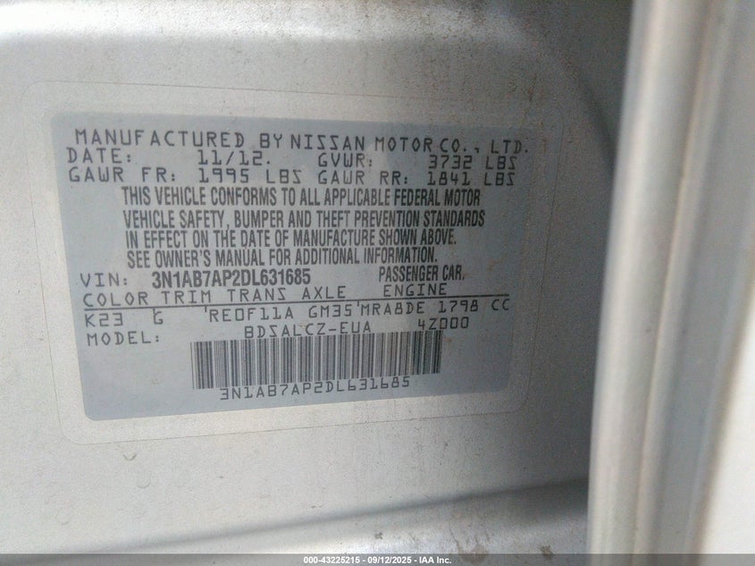 2013 NISSAN SENTRA S/SV/SR/SL - 3N1AB7AP2DL631685