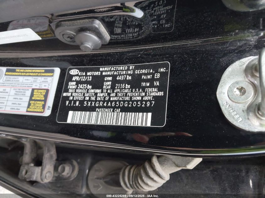 2013 Kia Optima Sx VIN: 5XXGR4A65DG205297 Lot: 43225289