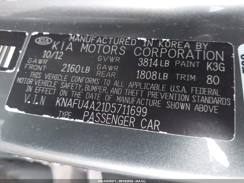 2013 KIA FORTE EX KNAFU4A21D5711699