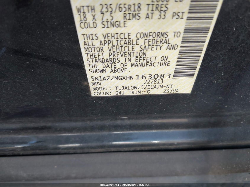 2017 NISSAN MURANO SV - 5N1AZ2MGXHN163083