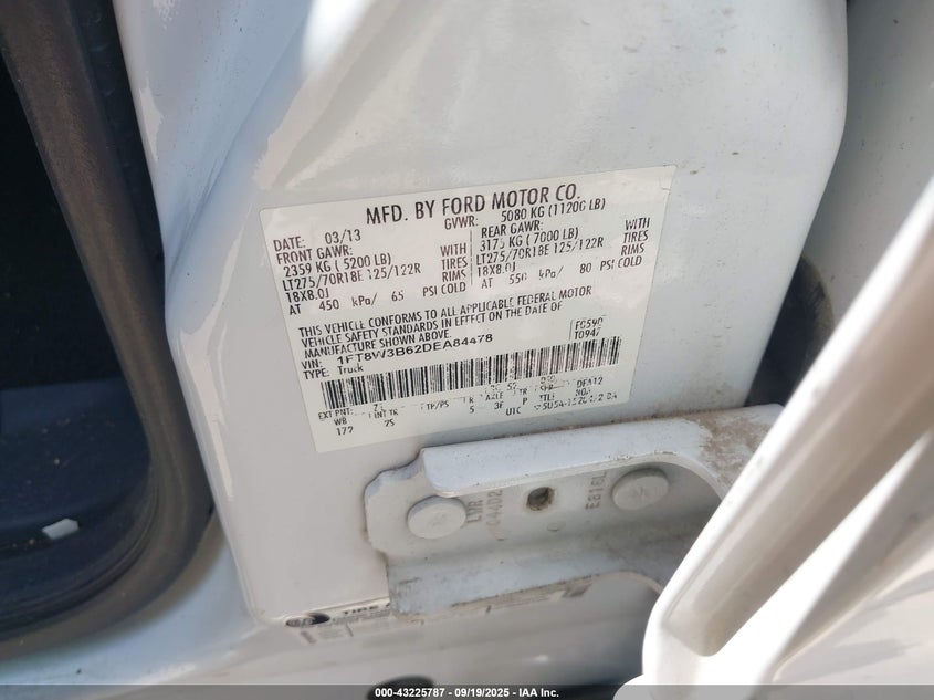 2013 Ford F-350 Xlt VIN: 1FT8W3B62DEA84478 Lot: 43225787