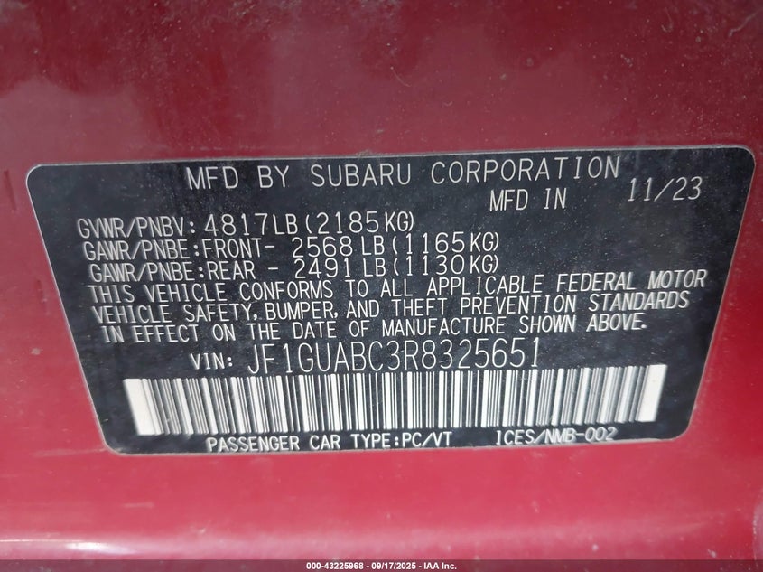 2024 SUBARU IMPREZA BASE 5-DOOR - JF1GUABC3R8325651