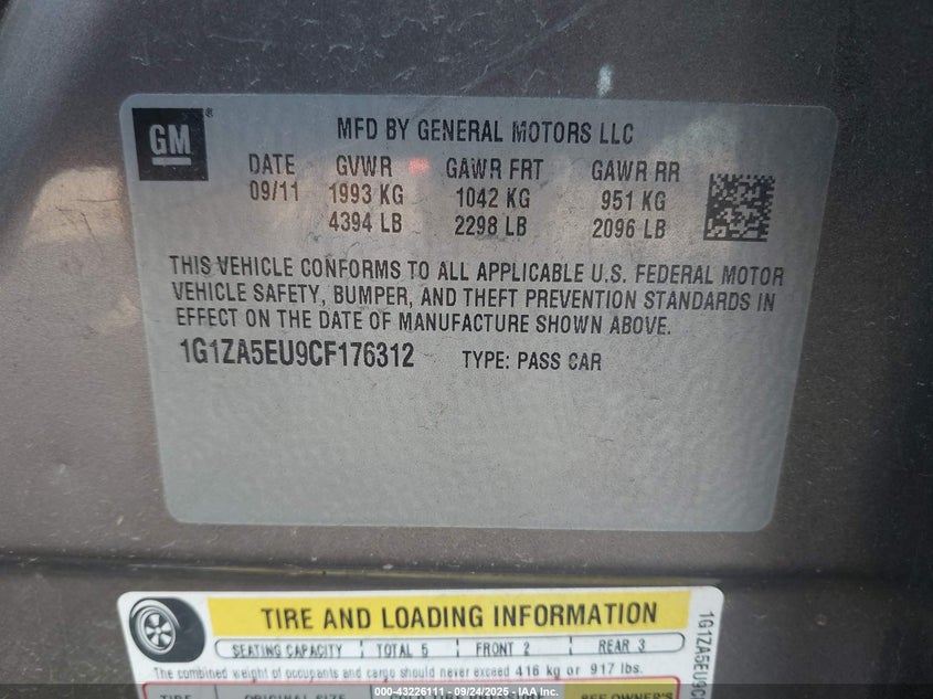 2012 Chevrolet Malibu Ls VIN: 1G1ZA5EU9CF176312 Lot: 43226111