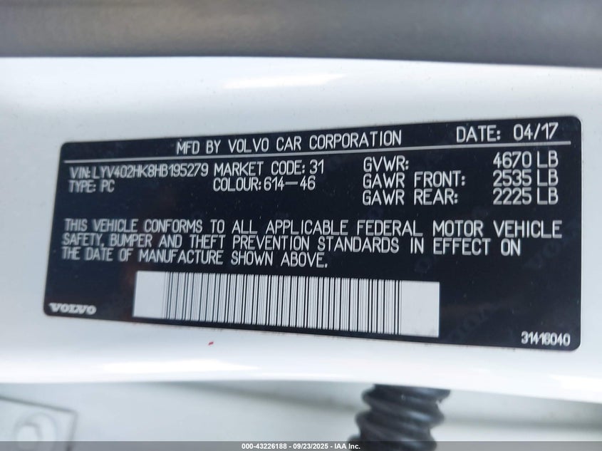 2017 Volvo S60 Inscription T5 VIN: LYV402HK8HB195279 Lot: 43226188