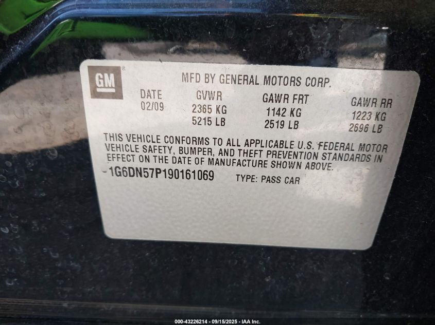 2009 Cadillac Cts-V VIN: 1G6DN57P190161069 Lot: 43226214