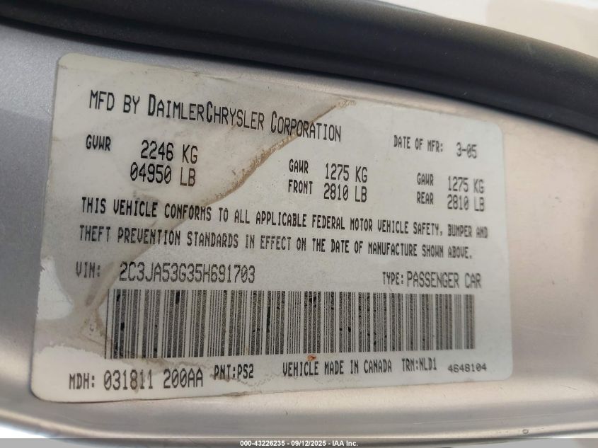 2005 Chrysler 300 Touring VIN: 2C3JA53G35H691703 Lot: 43226235