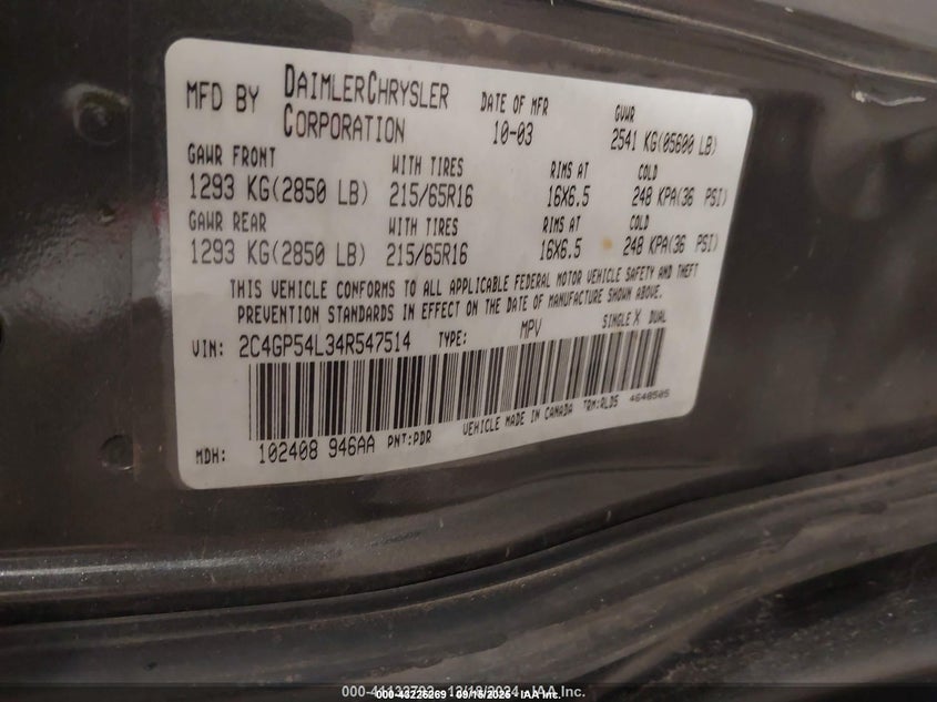 2004 Chrysler Town & Country Touring VIN: 2C4GP54L34R547514 Lot: 43226269