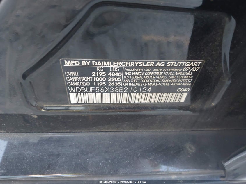 WDBUF56X38B210124 2008 MERCEDES-BENZ E-KLASSE photo no. 9