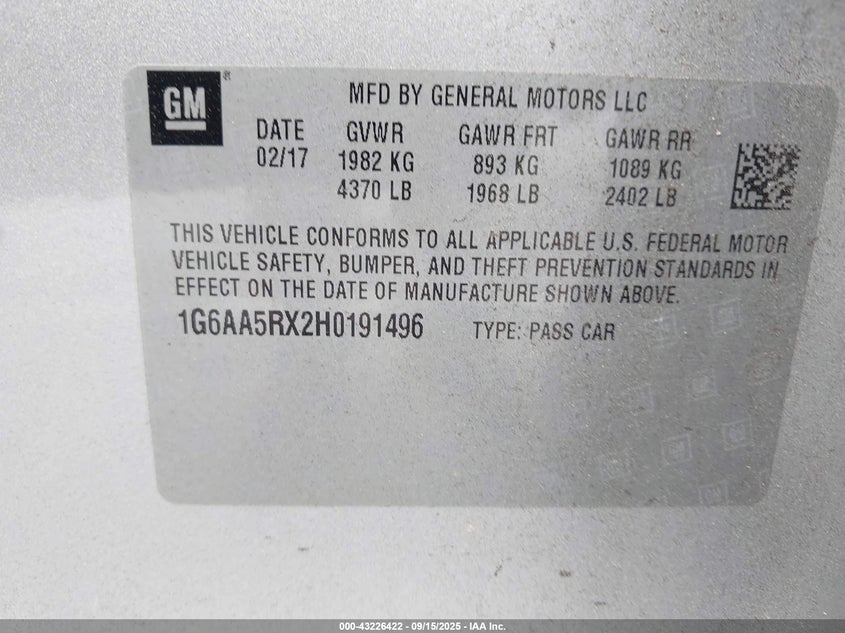 2017 CADILLAC ATS STANDARD - 1G6AA5RX2H0191496