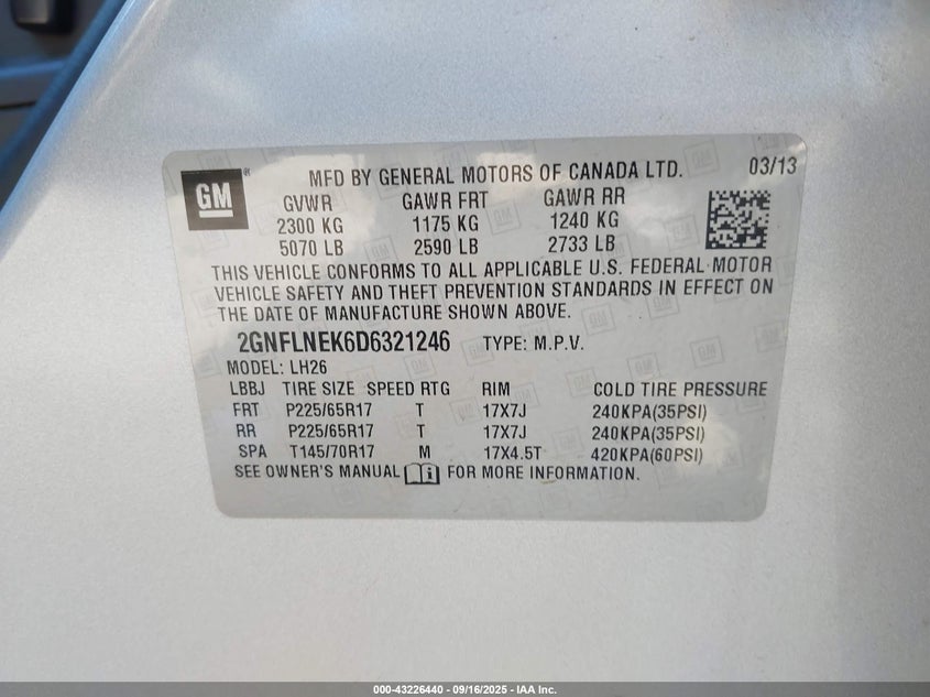 2013 CHEVROLET EQUINOX 2LT - 2GNFLNEK6D6321246