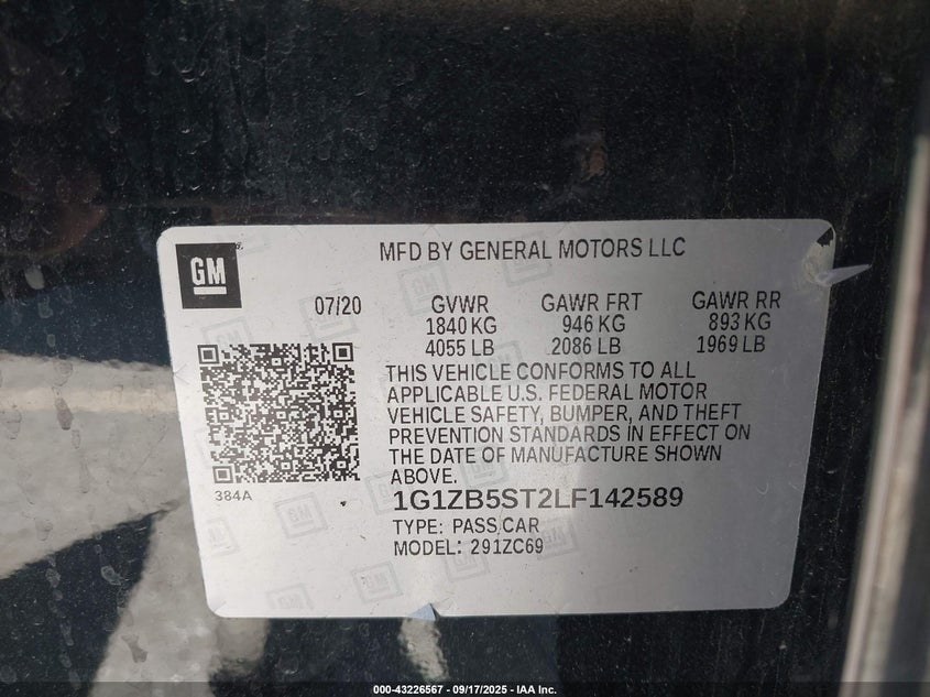 2020 CHEVROLET MALIBU FWD LS - 1G1ZB5ST2LF142589